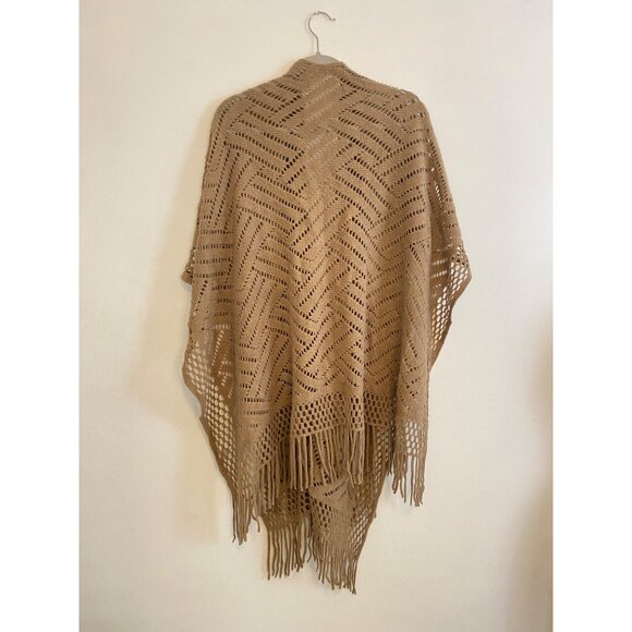 NWT Tan Crochet Open-Front Fringe Kimono Cardigan Shawl - Picture 6 of 6